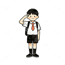 卡通风学生敬礼手绘人物设计素材