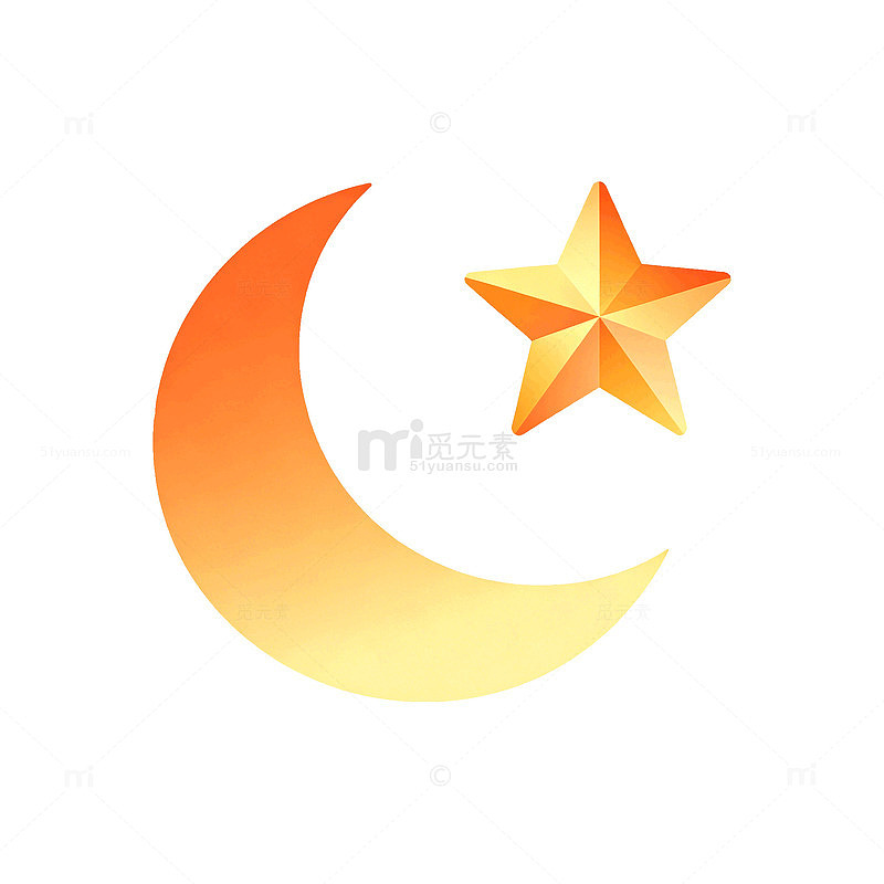 渐变风月亮星星扁平化图标设计素材