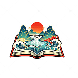 国风山水书本插画设计素材