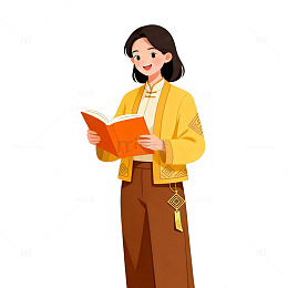国风手绘女子阅读插画设计素材