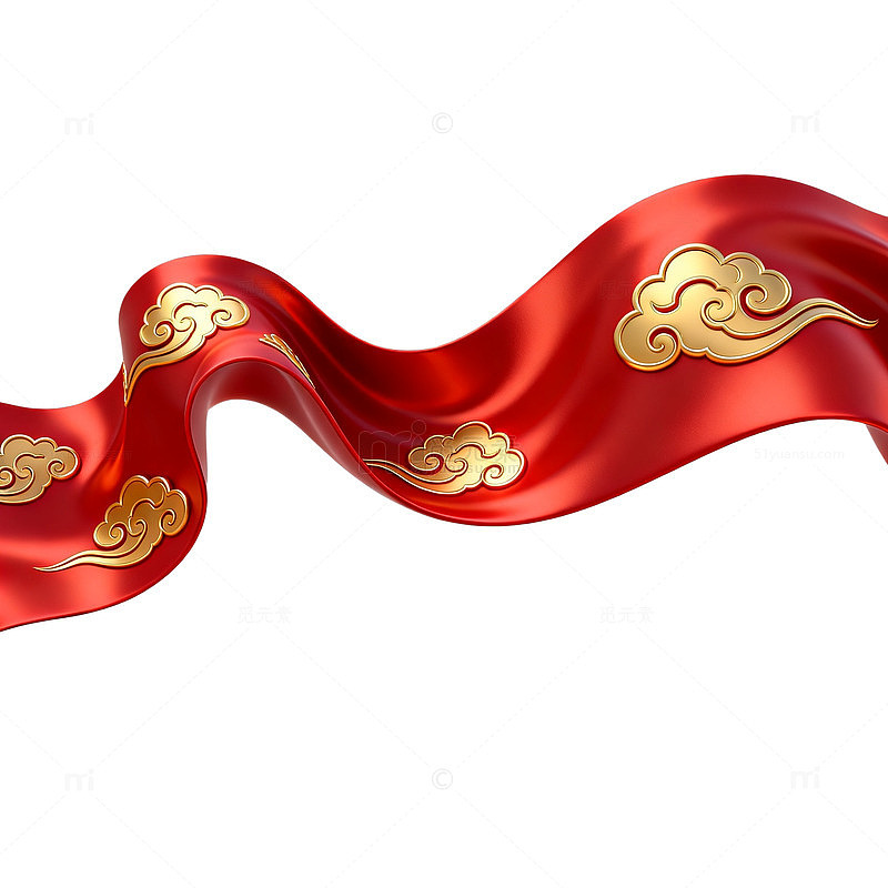 国风红色祥云飘带矢量设计素材