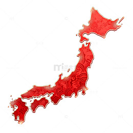 水彩风日本地图红色纹理设计素材