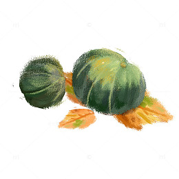 秋季南瓜墨绿色涂鸦手绘卡通树叶食物蔬菜