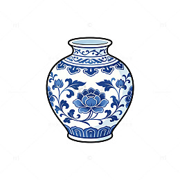 青花瓷风格花卉纹饰插画设计素材