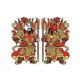 国风门神对称插画设计素材