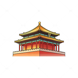 卡通风古代宫殿建筑插画设计素材