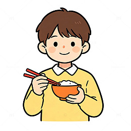 卡通风格男孩吃饭手绘插画免扣设计素材