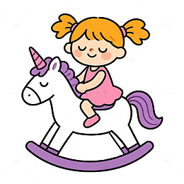 卡通风小女孩骑独角兽摇马免扣设计素材