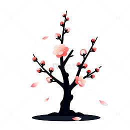 插画风梅花树光影设计素材