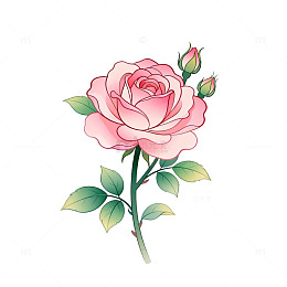 手绘风粉色玫瑰花植物插画素材