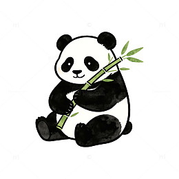 卡通风熊猫吃竹子手绘插画设计免抠素材