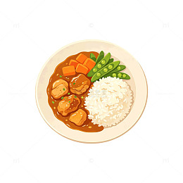 卡通风格咖喱饭美食插画设计素材