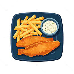 卡通风炸鱼薯条美食插画设计素材
