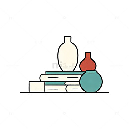 简约风书本花瓶摆件线条插画素材