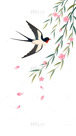 国风春日燕子柳枝插画设计素材