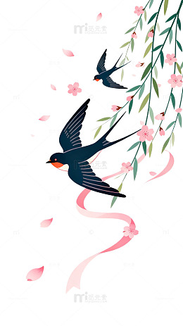国风春日燕子柳枝插画设计素材