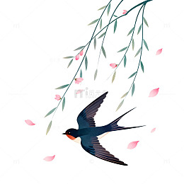插画风春日燕子柳枝设计素材