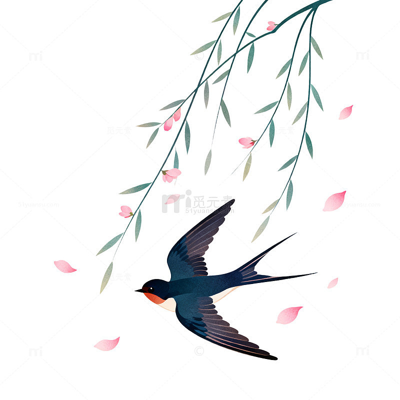 插画风春日燕子柳枝设计素材