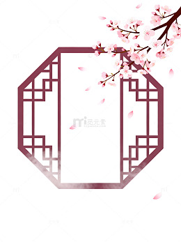 国风樱花窗框插画设计素材