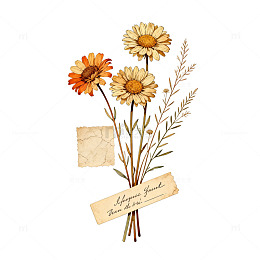 复古风干花束手绘植物插画素材