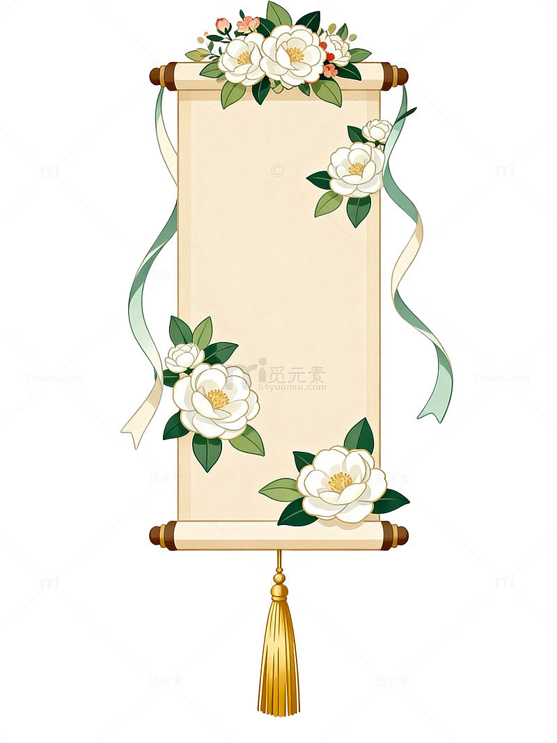 手绘风卷轴花卉装饰设计素材