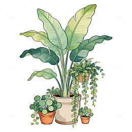 水彩风绿植盆栽手绘插画设计素材