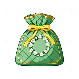 卡通风绿色钱袋花卉装饰设计素材
