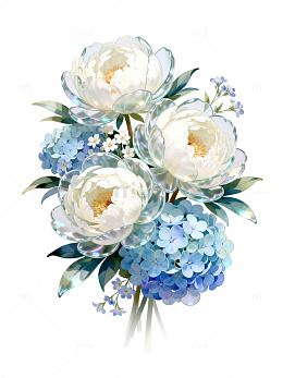 水彩风白色牡丹绣球花束设计素材