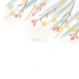 秋季藤曼花枝浅褐色涂鸦卡通花边框边角装饰