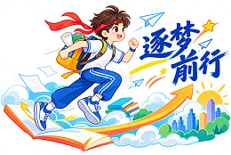 卡通风格逐梦前行学生奔跑插画设计素材
