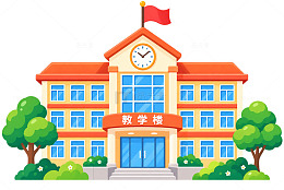 卡通风格教学楼建筑插画设计素材