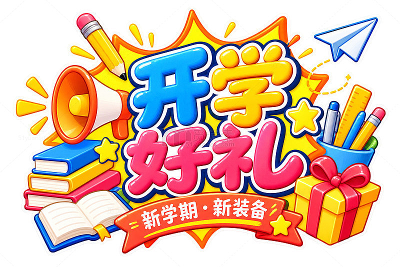卡通风开学好礼宣传插画设计素材