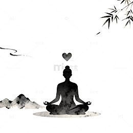 水墨风冥想人物山水意境设计素材