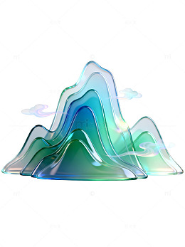 玻璃质感山水抽象插画设计素材