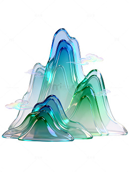 玻璃质感山水意境3D渲染设计素材