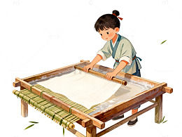国风插画传统织布女孩手绘设计素材