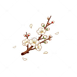手绘风梅花枝条插画设计素材