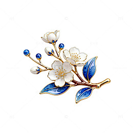 珐琅风樱花枝叶胸针设计素材