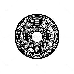 黑白风传统龙纹圆形图案设计素材