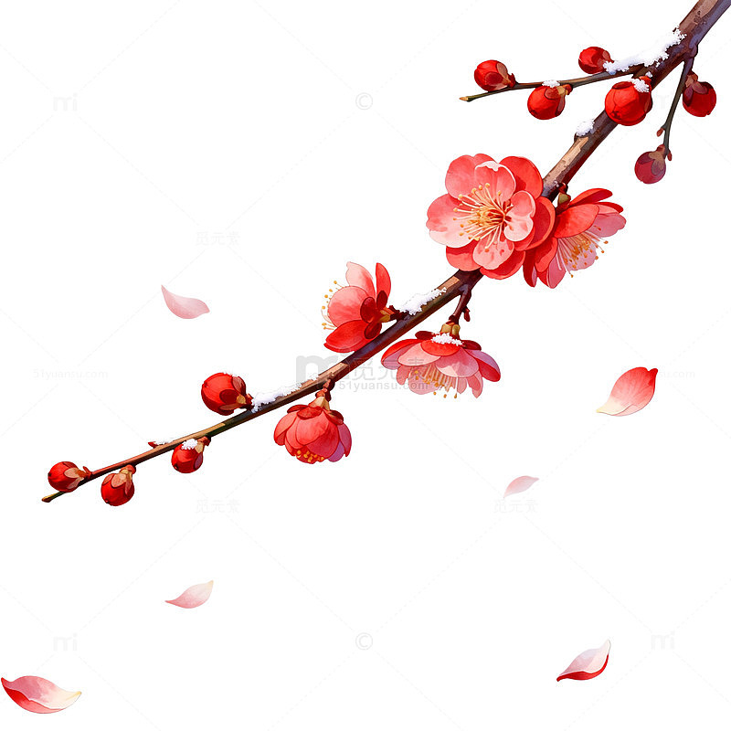 水墨风梅花枝条手绘花卉设计素材