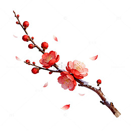 水彩风梅花枝手绘花卉设计素材