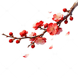 国风水墨风梅花枝手绘花卉设计素材