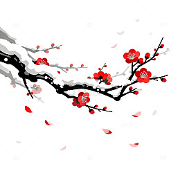 水墨风冬日梅花雪景插画设计素材
