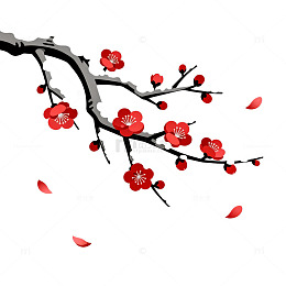 水墨风梅花枝头红花矢量设计素材