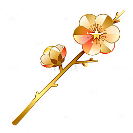 金色风梅花枝矢量插画设计素材