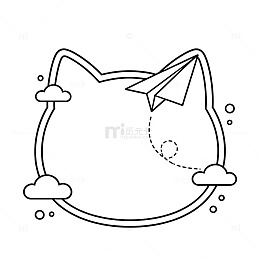 线条风猫咪纸飞机云朵插画设计素材