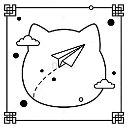 线条风猫咪纸飞机插画设计素材