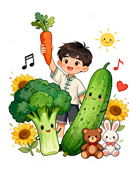 卡通风儿童蔬菜乐园插画设计素材