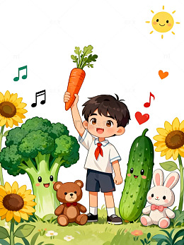 卡通风田园男孩蔬菜手绘插画素材