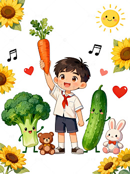 卡通风健康饮食儿童插画设计素材